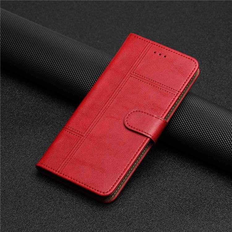 Cowhide Texture Phone Cover for Motorola Moto G52 4G / G82 5G, Business Style PU Leather Sewing Line Decor Wallet  Stand Flip Case - Red