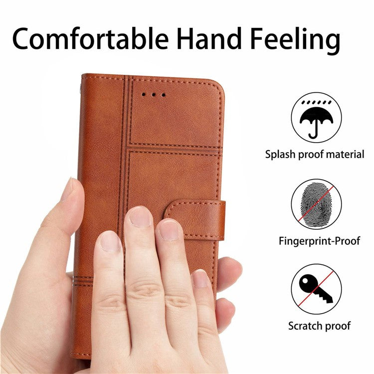 Cowhide Texture Phone Cover for Motorola Moto G52 4G / G82 5G, Business Style PU Leather Sewing Line Decor Wallet  Stand Flip Case - Brown