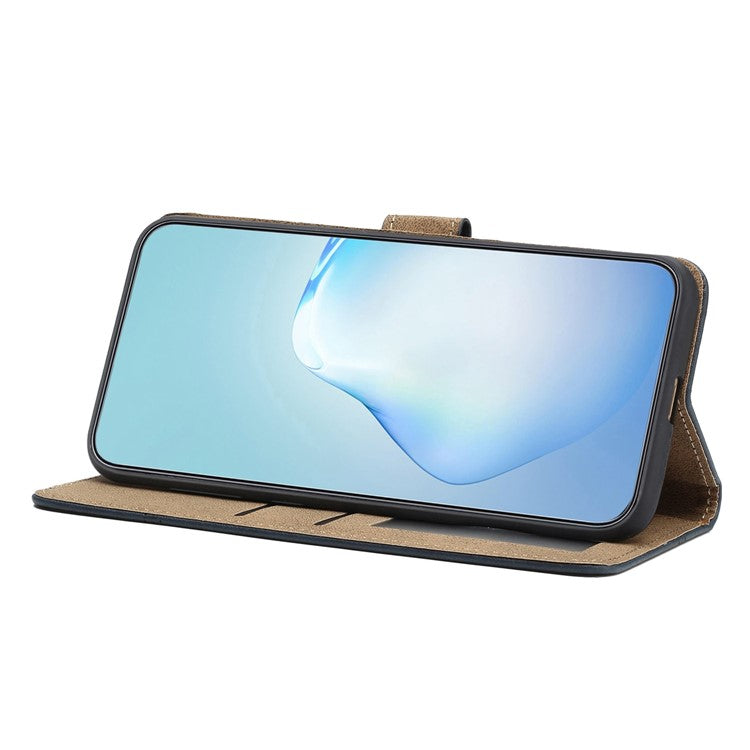Cowhide Texture Phone Cover for Motorola Moto G52 4G / G82 5G, Business Style PU Leather Sewing Line Decor Wallet  Stand Flip Case - Blue