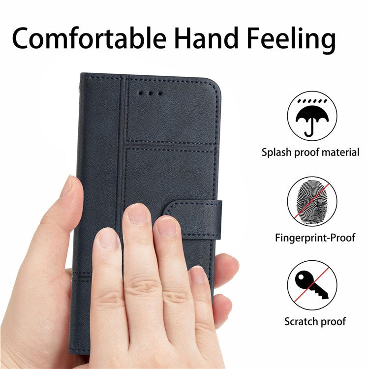 Cowhide Texture Phone Cover for Motorola Moto G52 4G / G82 5G, Business Style PU Leather Sewing Line Decor Wallet  Stand Flip Case - Blue