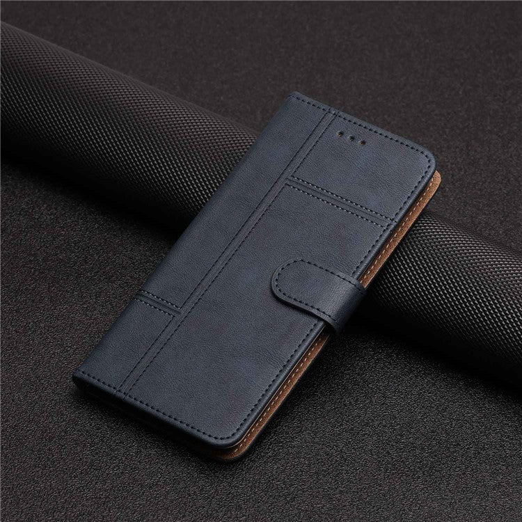 Cowhide Texture Phone Cover for Motorola Moto G52 4G / G82 5G, Business Style PU Leather Sewing Line Decor Wallet  Stand Flip Case - Blue