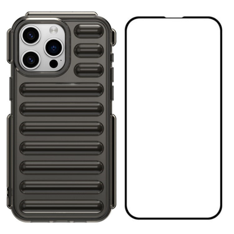 WANLONFENG LK Series for iPhone 14 Pro Max Case Capsule Protective TPU Phone Cover with Screen Film - Transparent Grey