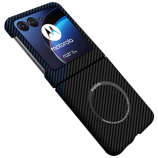 For Motorola Razr 50 5G Case Compatible with MagSafe Aramid Fiber+PC Phone Cover - Black+Blue