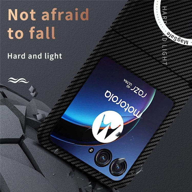 For Motorola Razr 50 Ultra 5G Magnetic Case Aramid Fiber+PC Phone Cover Carbon Fiber Texture - Black+Red