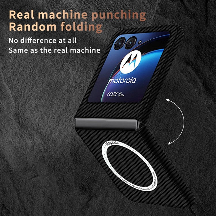 For Motorola Razr 50 Ultra 5G Magnetic Case Aramid Fiber+PC Phone Cover Carbon Fiber Texture - Black+Red