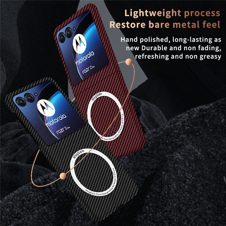 For Motorola Razr 50 Ultra 5G Magnetic Case Aramid Fiber+PC Phone Cover Carbon Fiber Texture - Black+Red
