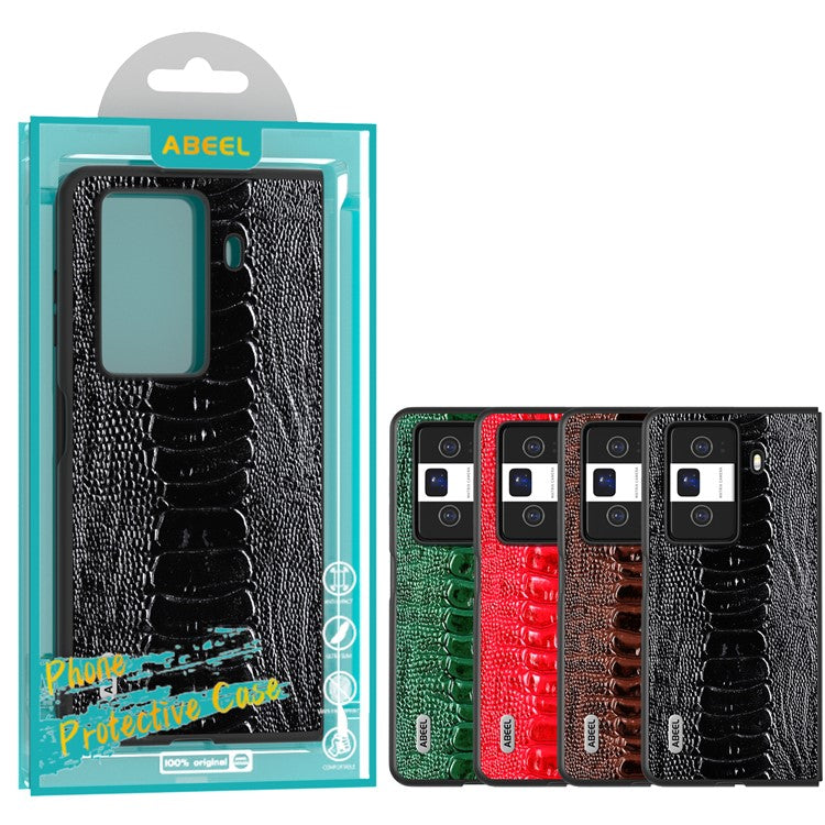 ABEEL For Honor Magic Vs3 5G Case Crocodile Texture Genuine Cow Leather Back Cover - Black