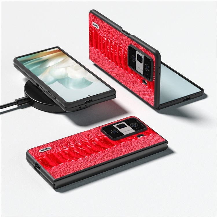 ABEEL For Honor Magic Vs3 5G Case Crocodile Texture Genuine Cow Leather Back Cover - Red