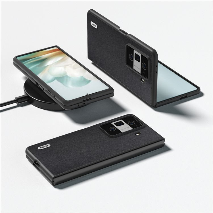 ABEEL For Honor Magic Vs3 5G Case Genuine Cow Leather Coated Hard PC Phone Cover - Black