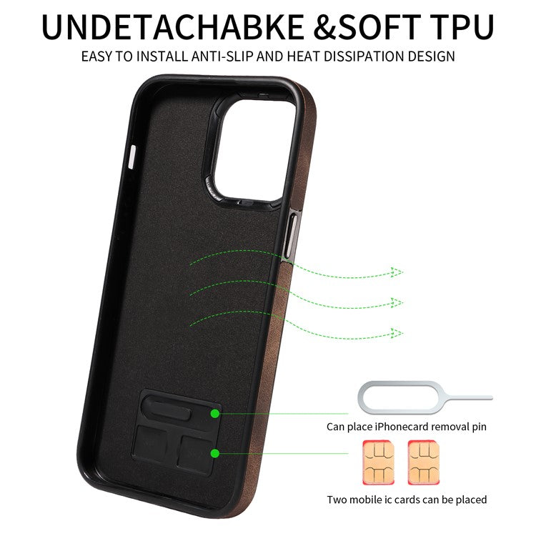 001 For iPhone 14 Pro Max Case Card Holder Skin-touch Leather Back Cover Anti-Drop Ring - Brown