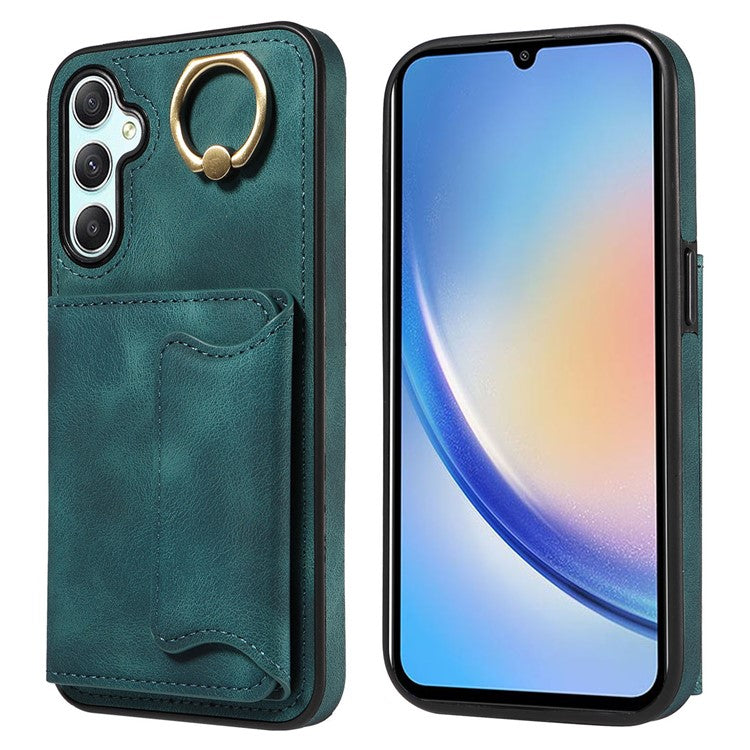 001 For Samsung Galaxy A15 5G Case Card Holder Kickstand Leather Shockproof Back Cover - Green