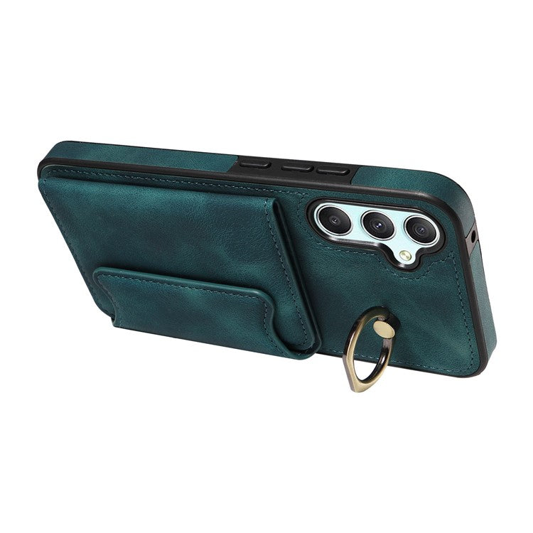 001 For Samsung Galaxy A15 5G Case Card Holder Kickstand Leather Shockproof Back Cover - Green