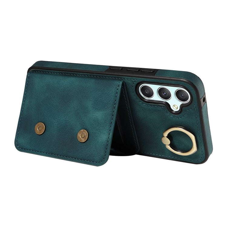 001 For Samsung Galaxy A15 5G Case Card Holder Kickstand Leather Shockproof Back Cover - Green