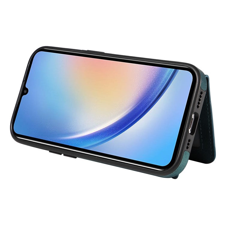 001 For Samsung Galaxy A15 5G Case Card Holder Kickstand Leather Shockproof Back Cover - Green