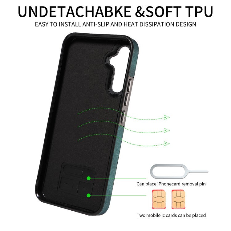 001 For Samsung Galaxy A15 5G Case Card Holder Kickstand Leather Shockproof Back Cover - Green