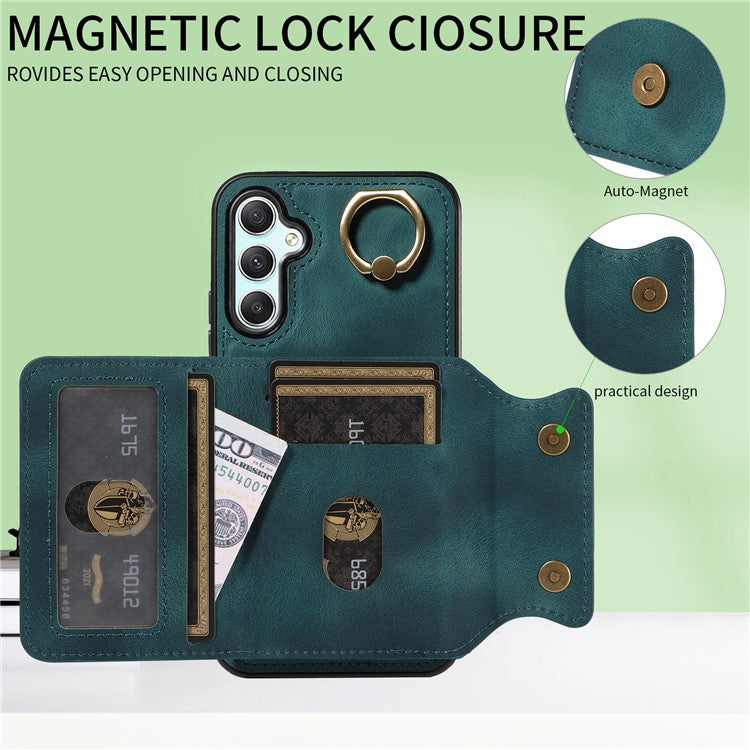 001 For Samsung Galaxy A15 5G Case Card Holder Kickstand Leather Shockproof Back Cover - Green