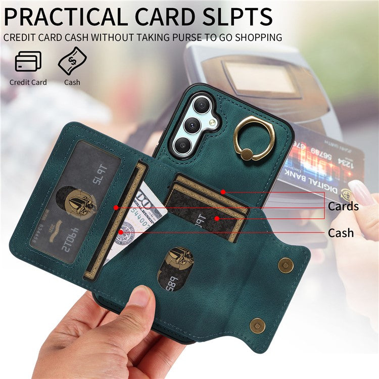 001 For Samsung Galaxy A15 5G Case Card Holder Kickstand Leather Shockproof Back Cover - Green