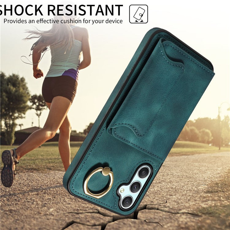 001 For Samsung Galaxy A15 5G Case Card Holder Kickstand Leather Shockproof Back Cover - Green
