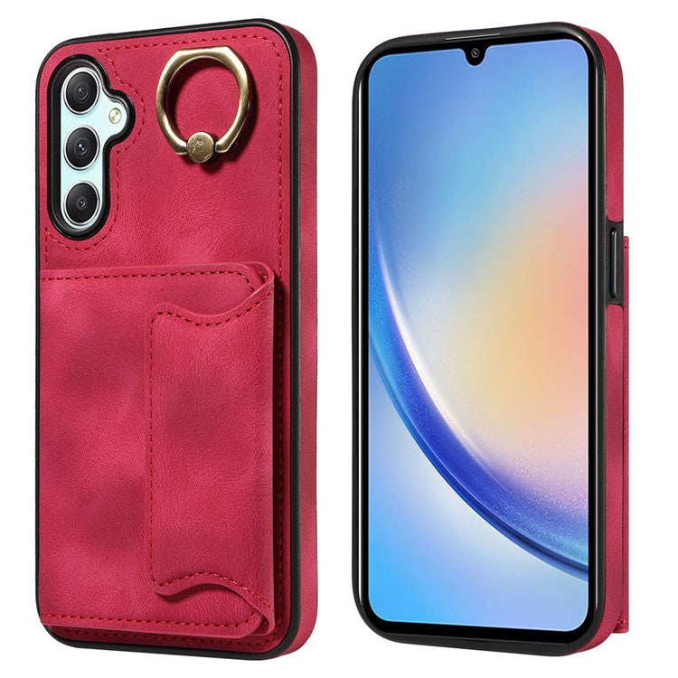 001 For Samsung Galaxy A15 5G Case Card Holder Kickstand Leather Shockproof Back Cover - Red