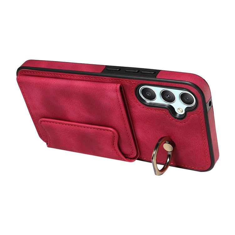 001 For Samsung Galaxy A15 5G Case Card Holder Kickstand Leather Shockproof Back Cover - Red