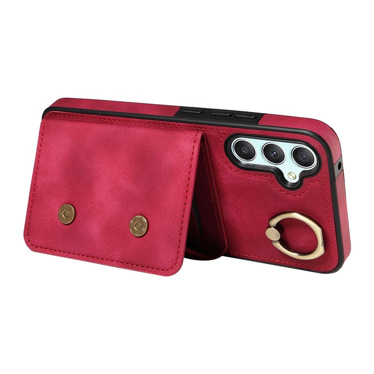 001 For Samsung Galaxy A15 5G Case Card Holder Kickstand Leather Shockproof Back Cover - Red