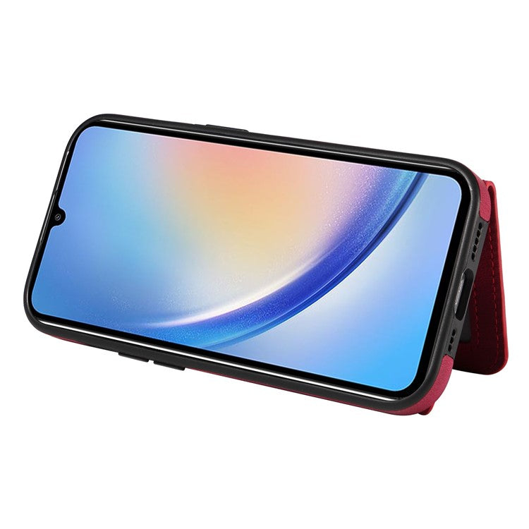 001 For Samsung Galaxy A15 5G Case Card Holder Kickstand Leather Shockproof Back Cover - Red