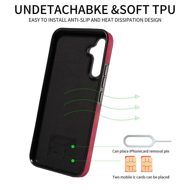 001 For Samsung Galaxy A15 5G Case Card Holder Kickstand Leather Shockproof Back Cover - Red