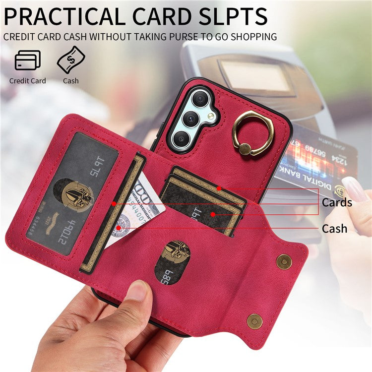 001 For Samsung Galaxy A15 5G Case Card Holder Kickstand Leather Shockproof Back Cover - Red