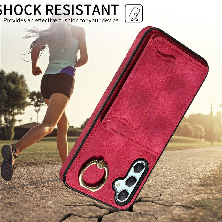 001 For Samsung Galaxy A15 5G Case Card Holder Kickstand Leather Shockproof Back Cover - Red