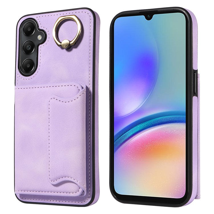 001 For Samsung Galaxy A05s 4G Case Leather + TPU Phone Cover 360-Degree Ring Holder - Light Purple