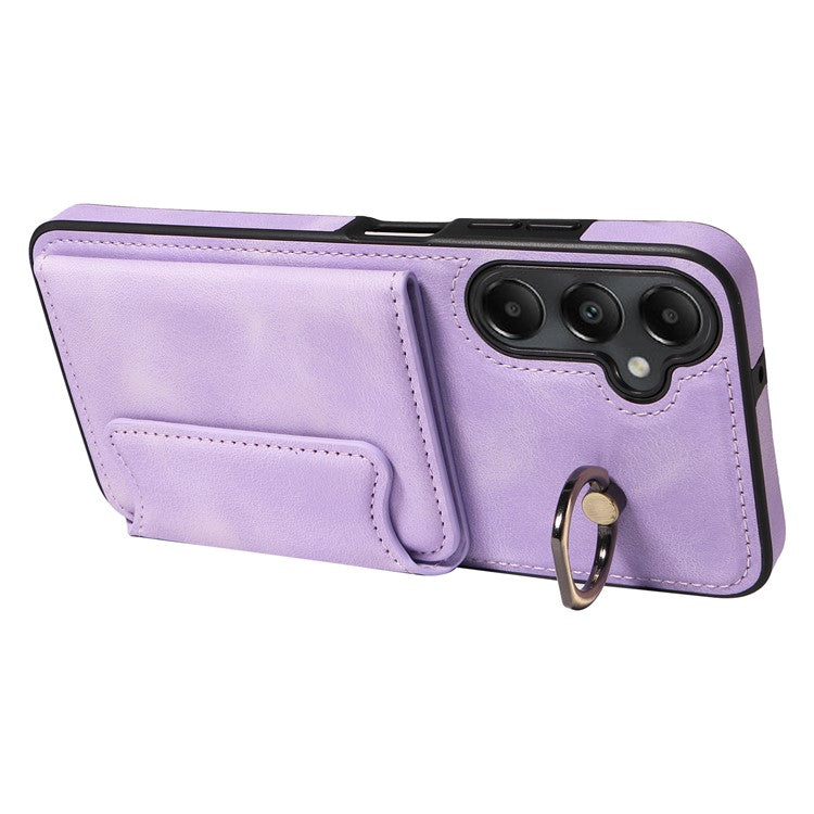 001 For Samsung Galaxy A05s 4G Case Leather + TPU Phone Cover 360-Degree Ring Holder - Light Purple