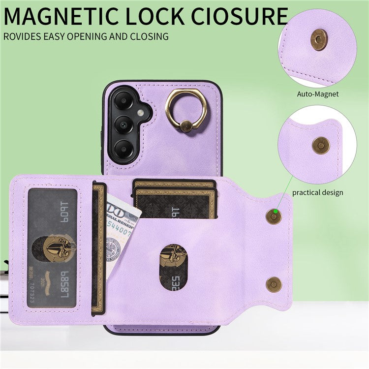 001 For Samsung Galaxy A05s 4G Case Leather + TPU Phone Cover 360-Degree Ring Holder - Light Purple