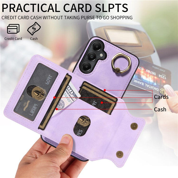 001 For Samsung Galaxy A05s 4G Case Leather + TPU Phone Cover 360-Degree Ring Holder - Light Purple