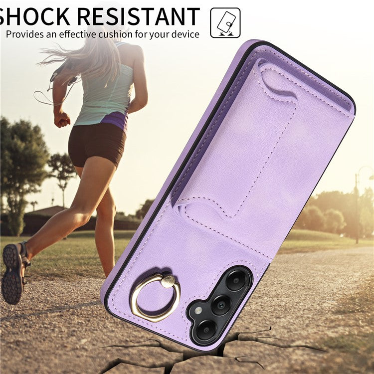 001 For Samsung Galaxy A05s 4G Case Leather + TPU Phone Cover 360-Degree Ring Holder - Light Purple