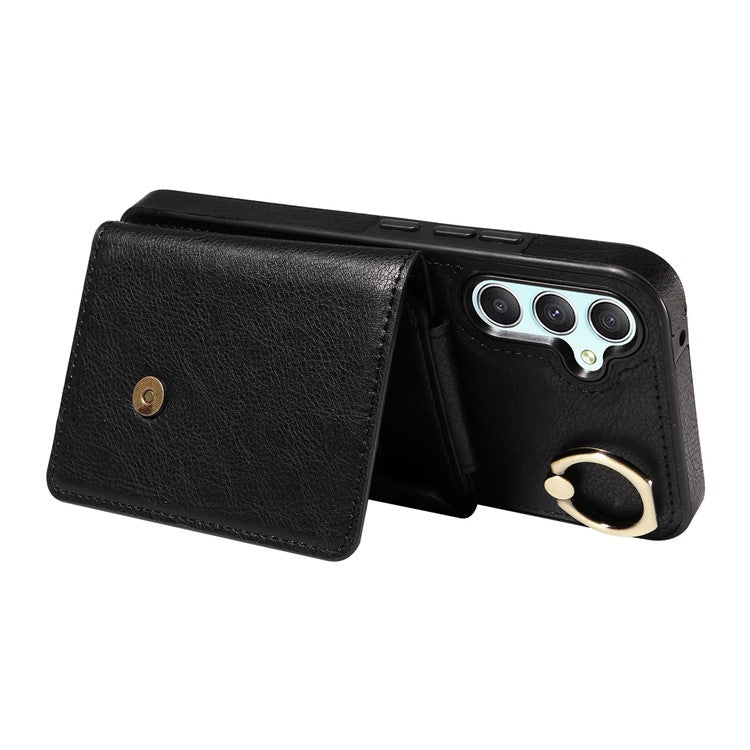 002 For Samsung Galaxy A05 4G Case Card Holder Leather Crossbody Back Cover Anti-Drop Ring Holder - Black