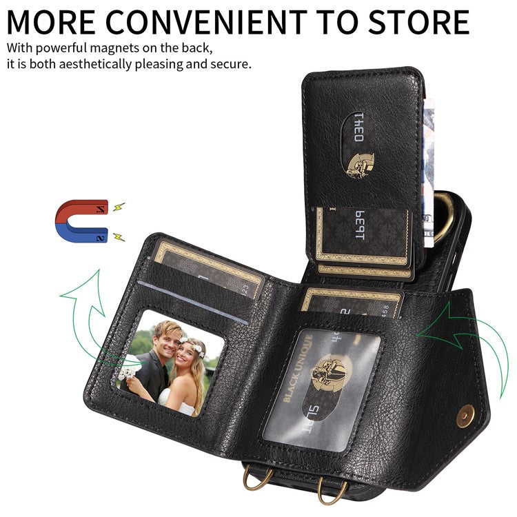 002 For Samsung Galaxy A05 4G Case Card Holder Leather Crossbody Back Cover Anti-Drop Ring Holder - Black