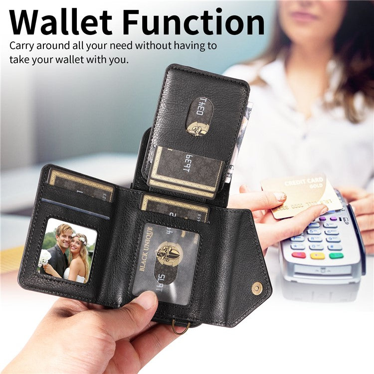 002 For Samsung Galaxy A05 4G Case Card Holder Leather Crossbody Back Cover Anti-Drop Ring Holder - Black