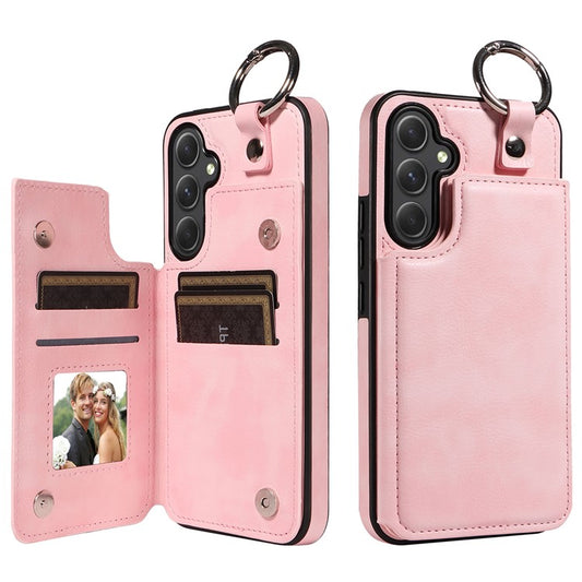 003 For Samsung Galaxy A54 5G Case Anti-Drop Ring Buckle Leather Back Cover Card Holder - Pink