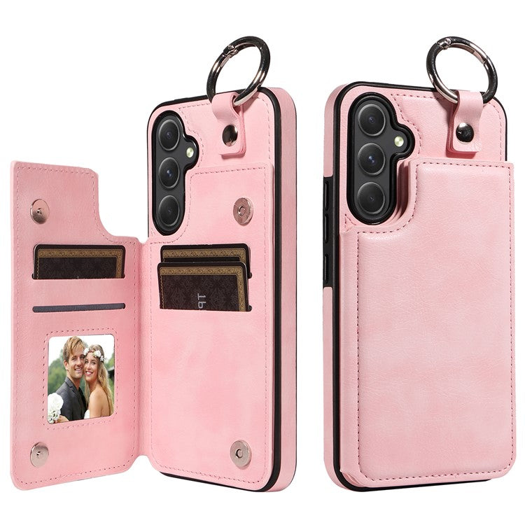 003 For Samsung Galaxy A54 5G Case Anti-Drop Ring Buckle Leather Back Cover Card Holder - Pink