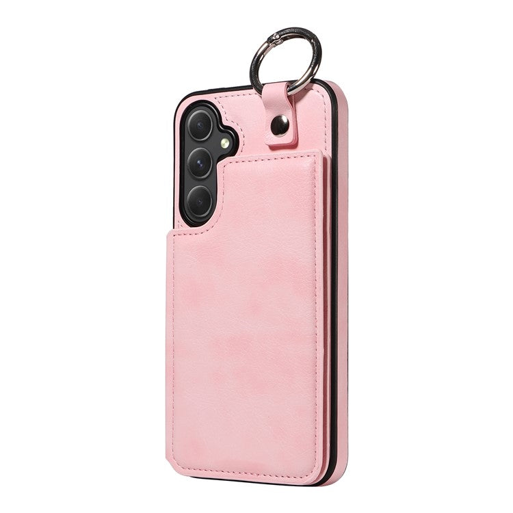 003 For Samsung Galaxy A54 5G Case Anti-Drop Ring Buckle Leather Back Cover Card Holder - Pink