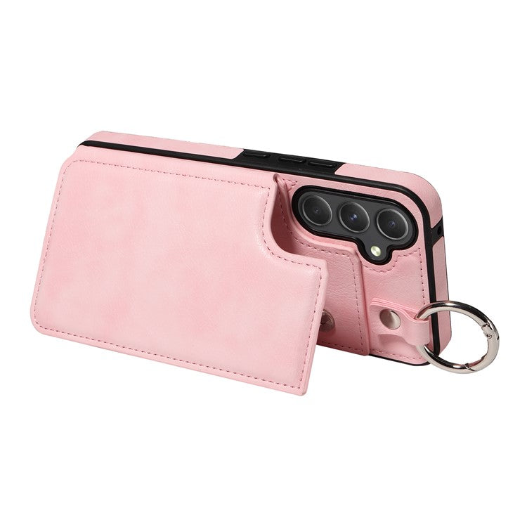 003 For Samsung Galaxy A54 5G Case Anti-Drop Ring Buckle Leather Back Cover Card Holder - Pink