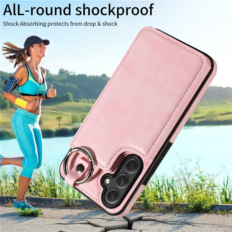 003 For Samsung Galaxy A54 5G Case Anti-Drop Ring Buckle Leather Back Cover Card Holder - Pink