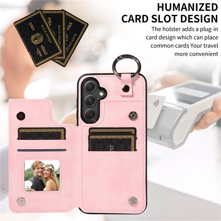 003 For Samsung Galaxy A54 5G Case Anti-Drop Ring Buckle Leather Back Cover Card Holder - Pink