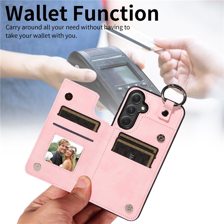 003 For Samsung Galaxy A54 5G Case Anti-Drop Ring Buckle Leather Back Cover Card Holder - Pink