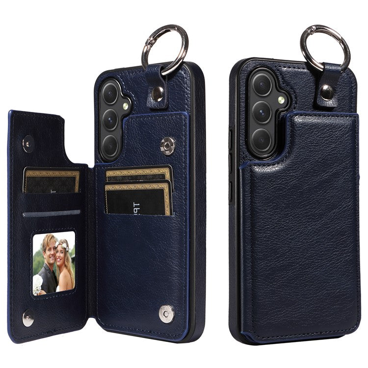 003 For Samsung Galaxy A54 5G Case Anti-Drop Ring Buckle Leather Back Cover Card Holder - Sapphire