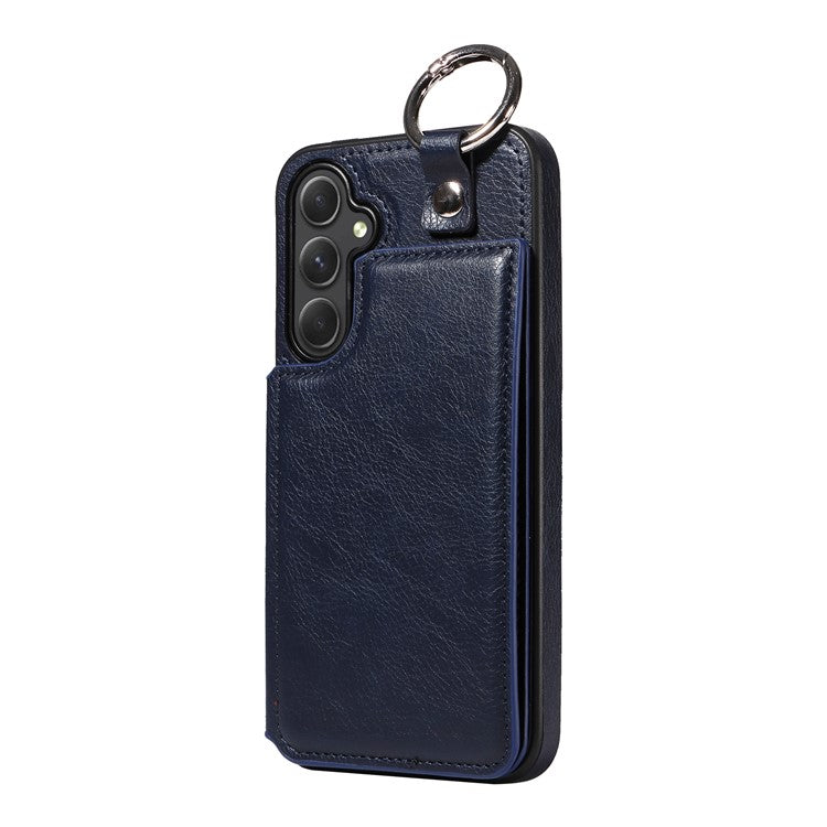 003 For Samsung Galaxy A54 5G Case Anti-Drop Ring Buckle Leather Back Cover Card Holder - Sapphire