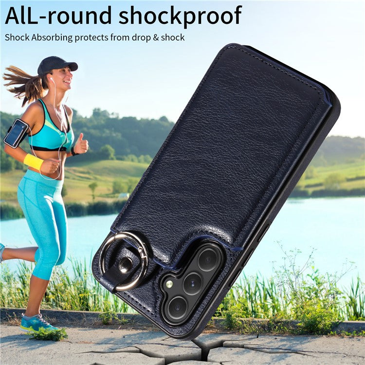 003 For Samsung Galaxy A54 5G Case Anti-Drop Ring Buckle Leather Back Cover Card Holder - Sapphire