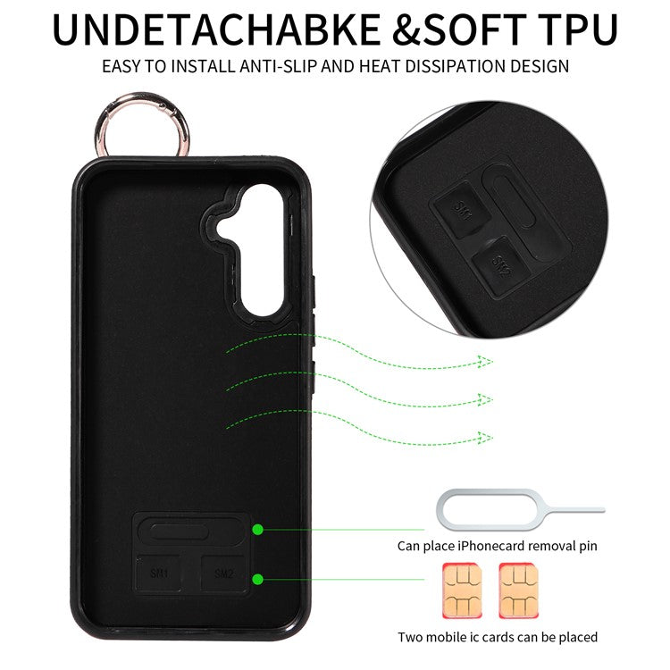003 For Samsung Galaxy A54 5G Case Anti-Drop Ring Buckle Leather Back Cover Card Holder - Sapphire