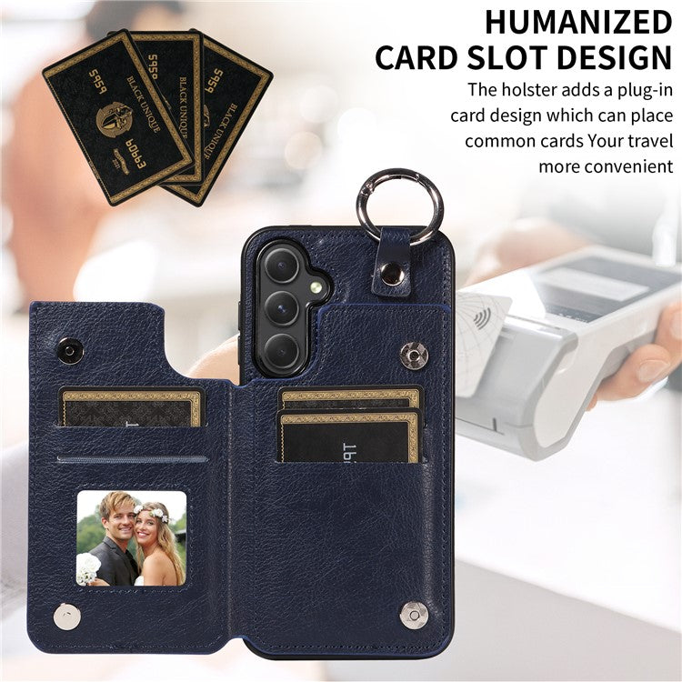 003 For Samsung Galaxy A54 5G Case Anti-Drop Ring Buckle Leather Back Cover Card Holder - Sapphire