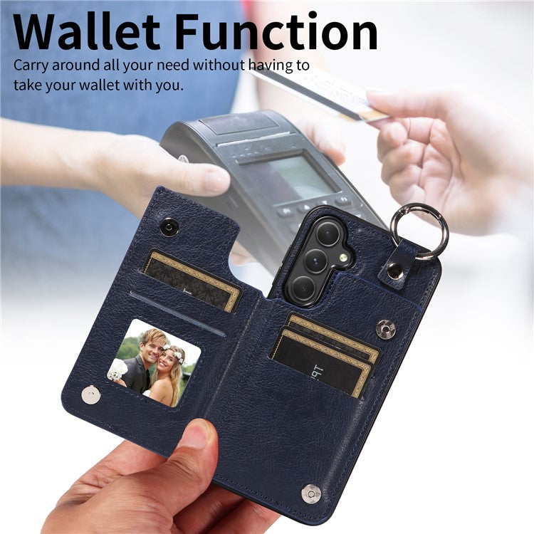 003 For Samsung Galaxy A54 5G Case Anti-Drop Ring Buckle Leather Back Cover Card Holder - Sapphire